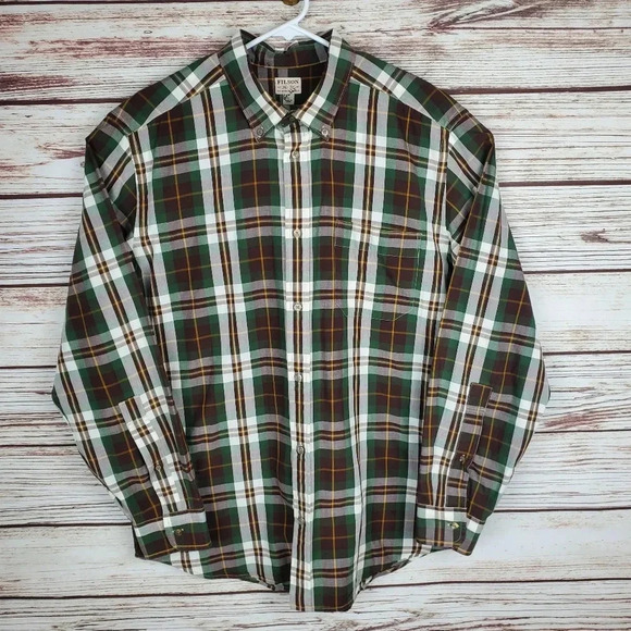 Filson Mens Large Sutter Sport Brown/Green Plaid Long Sleeve Button Down Shirt - Picture 1 of 11